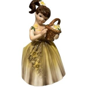 Vintage 1970s Enesco Girl Figural Planter Ponytail Flower Basket Vase